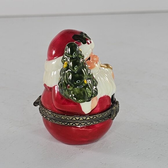 Vintage Santa Claus Trinket Box Ceramic Christmas Decor Holding Tree - Picture 2 of 8